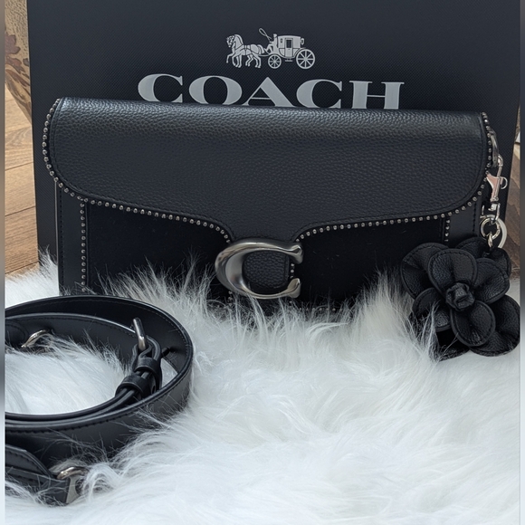 Coach Handbags - Coach Leather Studded Shoulder Bag – Black